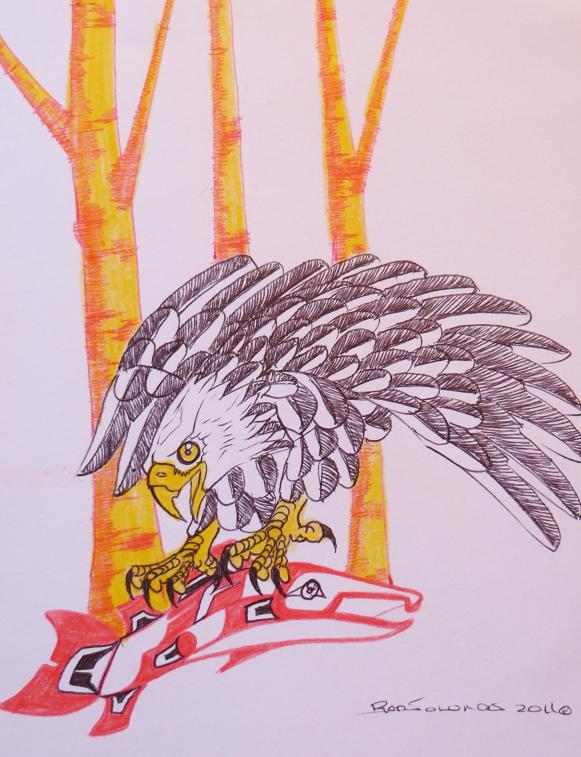 eagle capturing salmon-yellow birch